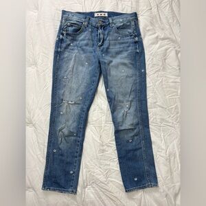 AMO Light Blue Button-Fly daisy embroidered Denim Jeans